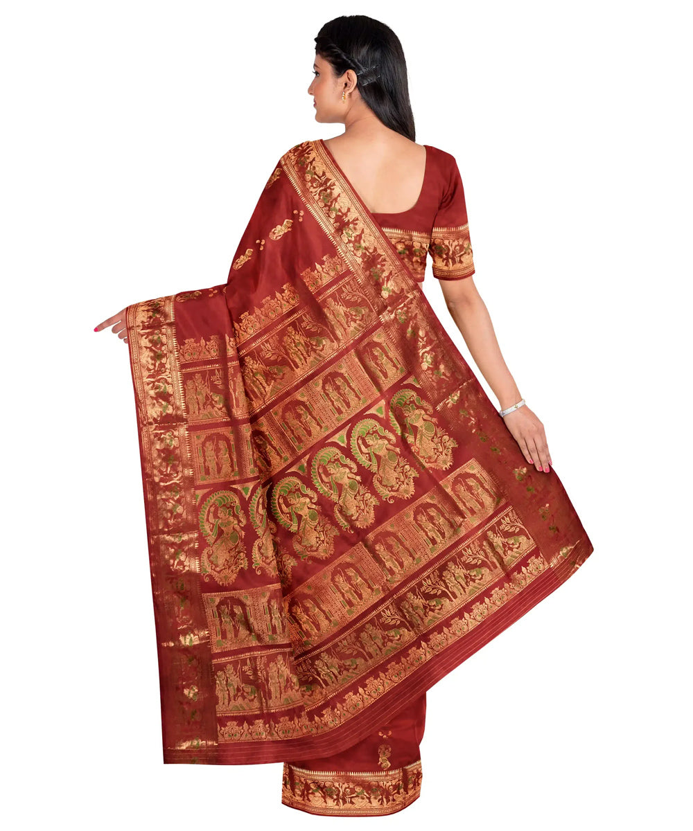 Biswa bangla red mina work handwoven baluchari silk saree