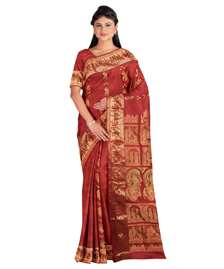 Biswa bangla red mina work handwoven baluchari silk saree