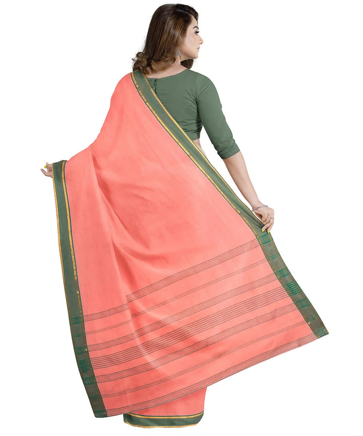 Biswa bangla peach shantipuri cotton saree handwoven saree