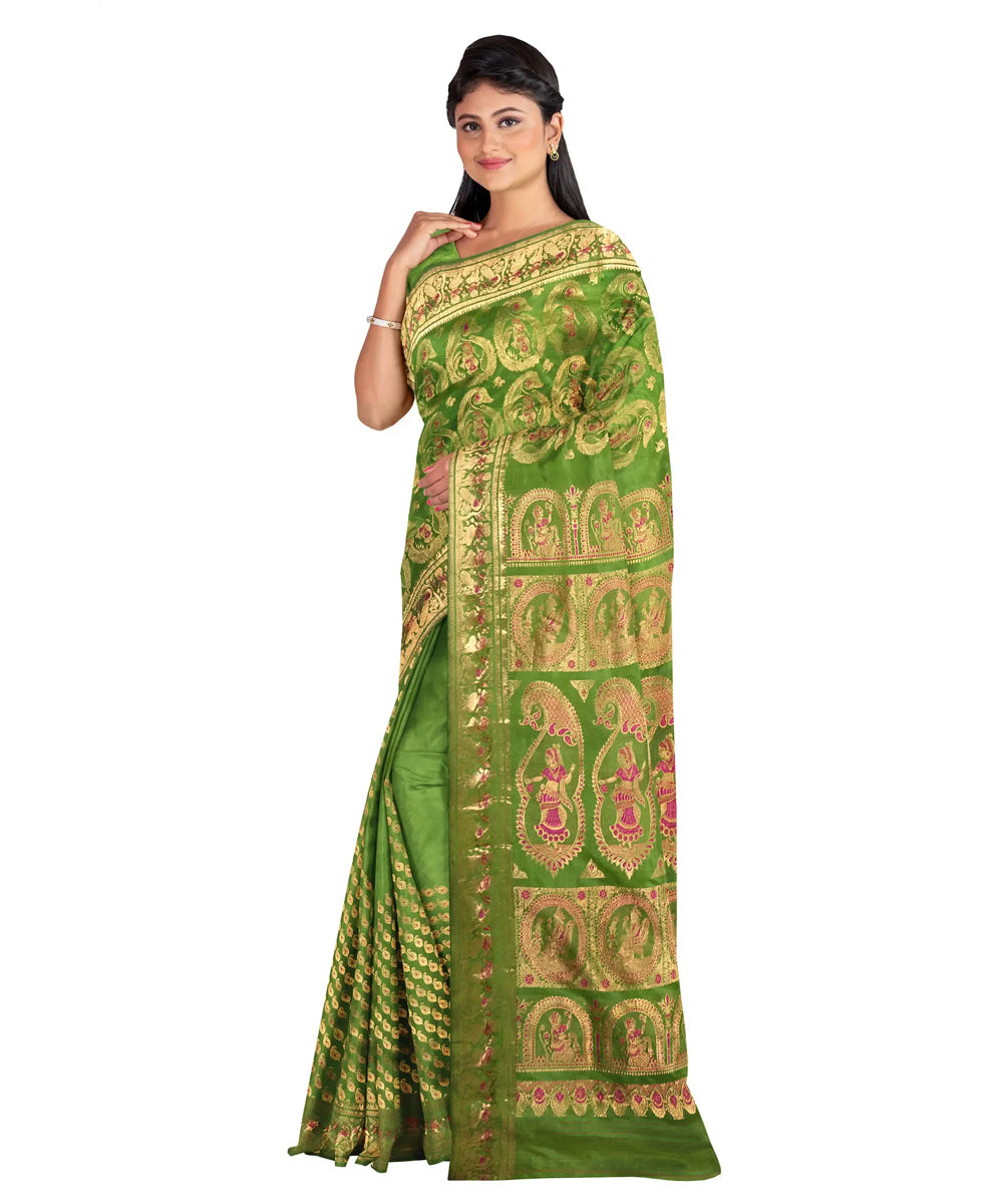 Biswa bangla light green swarnachari handwoven baluchari silk saree