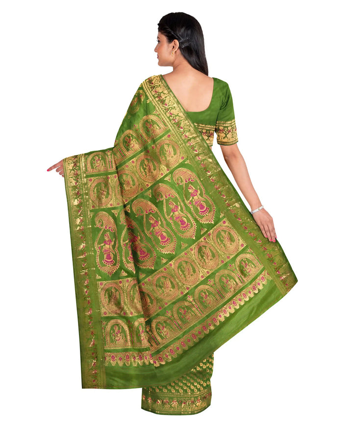 Biswa bangla light green swarnachari handwoven baluchari silk saree