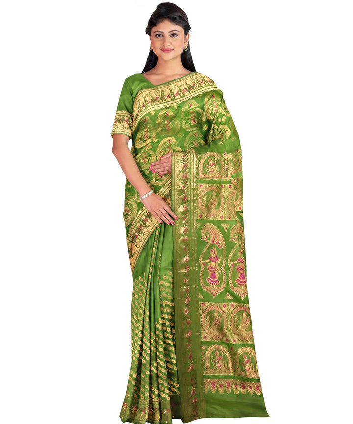 Biswa bangla light green swarnachari handwoven baluchari silk saree