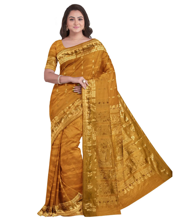 Biswa bangla yellow zari handwoven baluchari silk saree