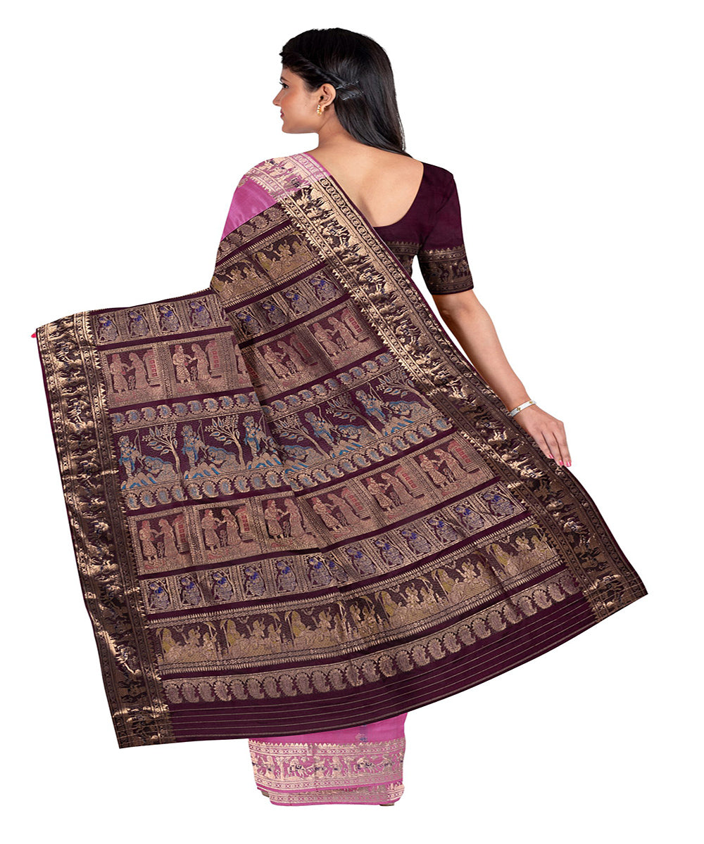 Biswa bangla pink swarnachari handwoven baluchari silk saree