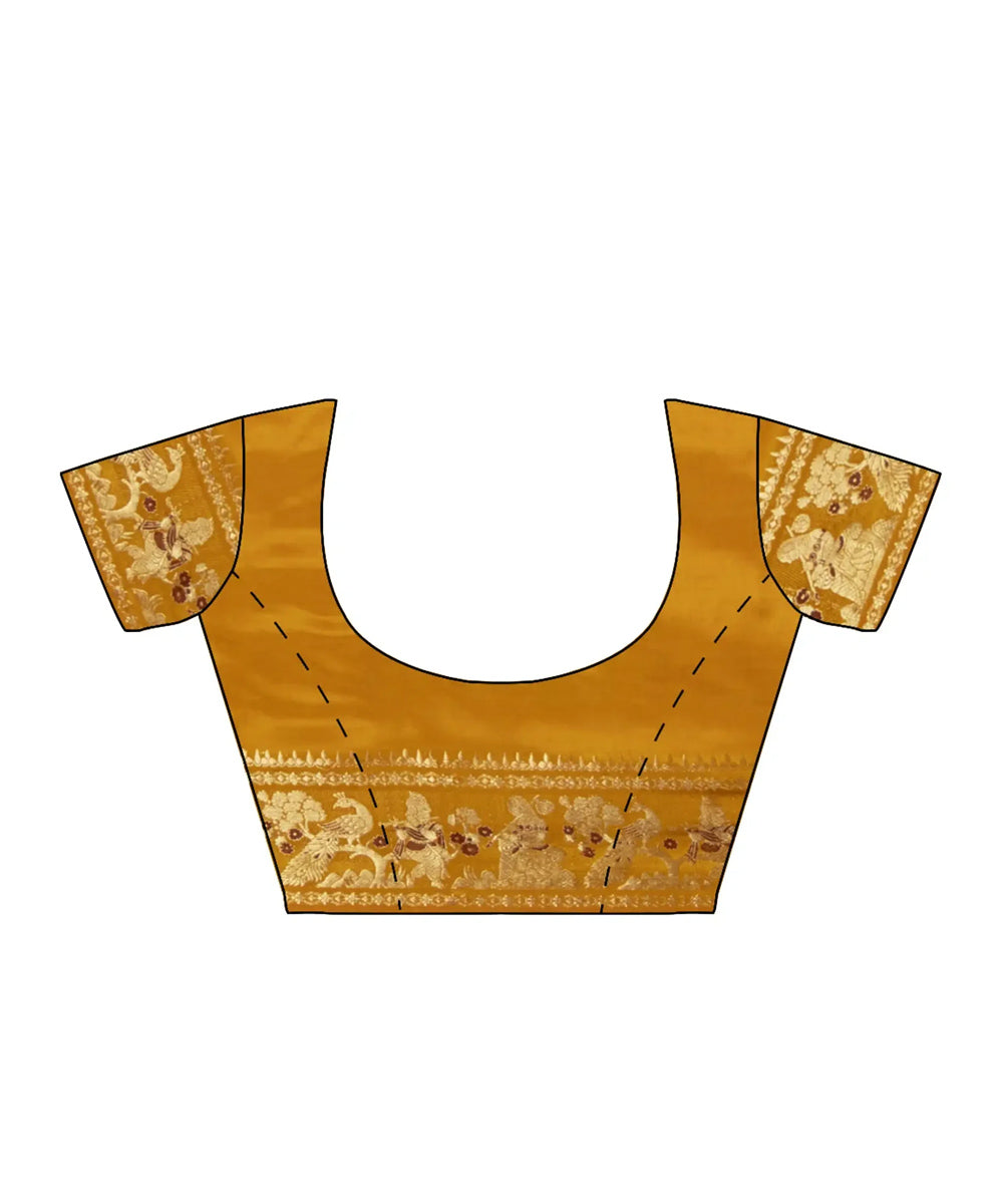 Biswa bangla yellow swarnachuri handwoven baluchari silk saree