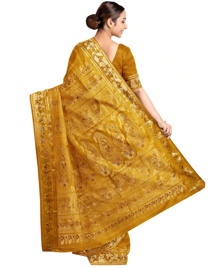 Biswa bangla yellow swarnachuri handwoven baluchari silk saree