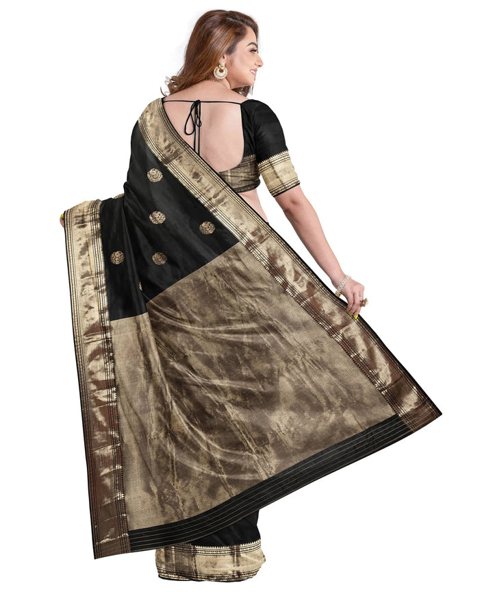 Biswa bangla black zari handwoven baluchari silk saree