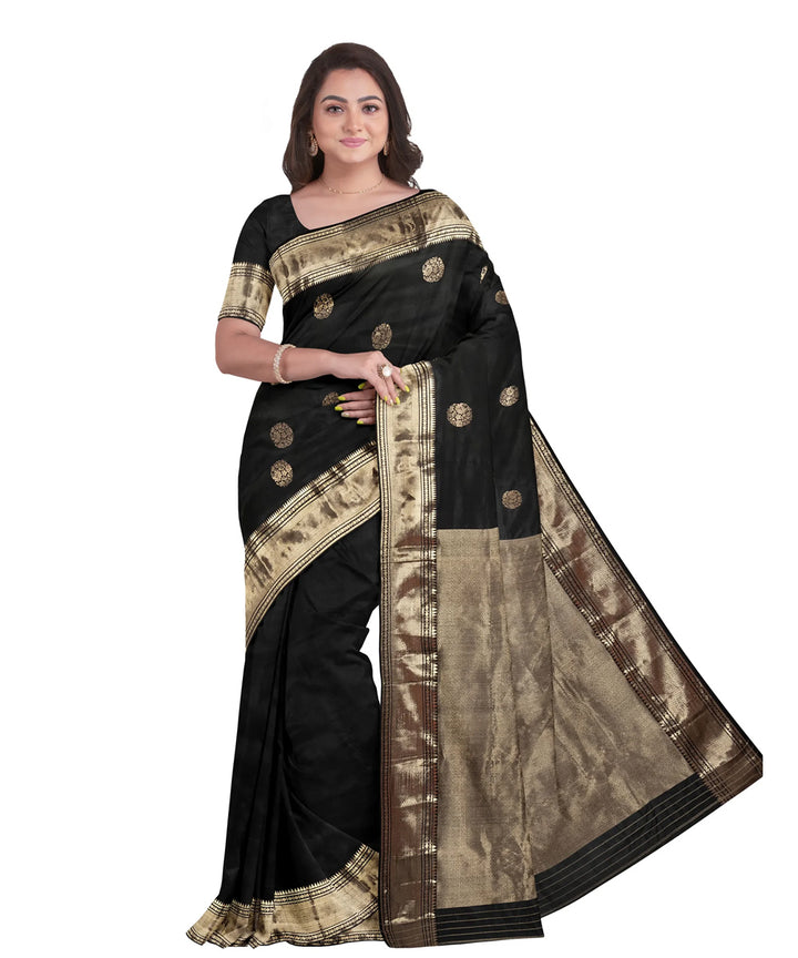 Biswa bangla black zari handwoven baluchari silk saree