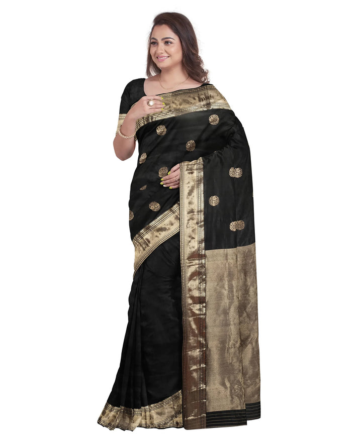 Biswa bangla black zari handwoven baluchari silk saree