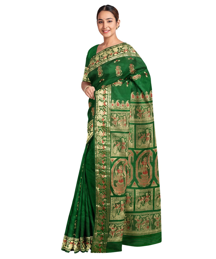 Biswa bangla dark green swarnachuri handwoven baluchari silk saree