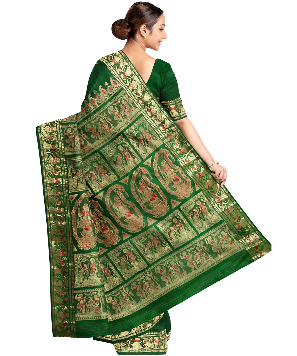 Biswa bangla dark green swarnachuri handwoven baluchari silk saree