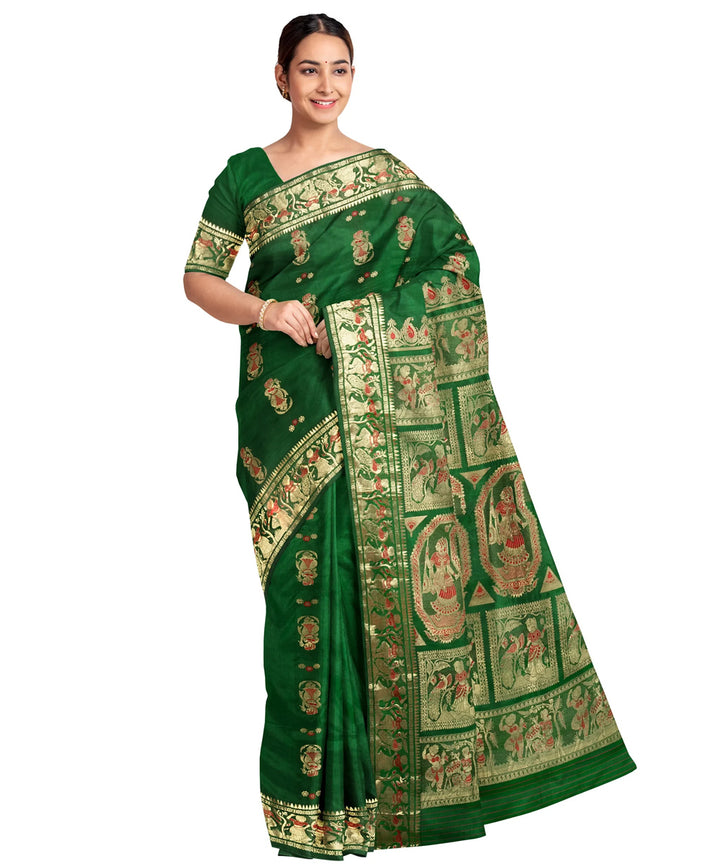 Biswa bangla dark green swarnachuri handwoven baluchari silk saree