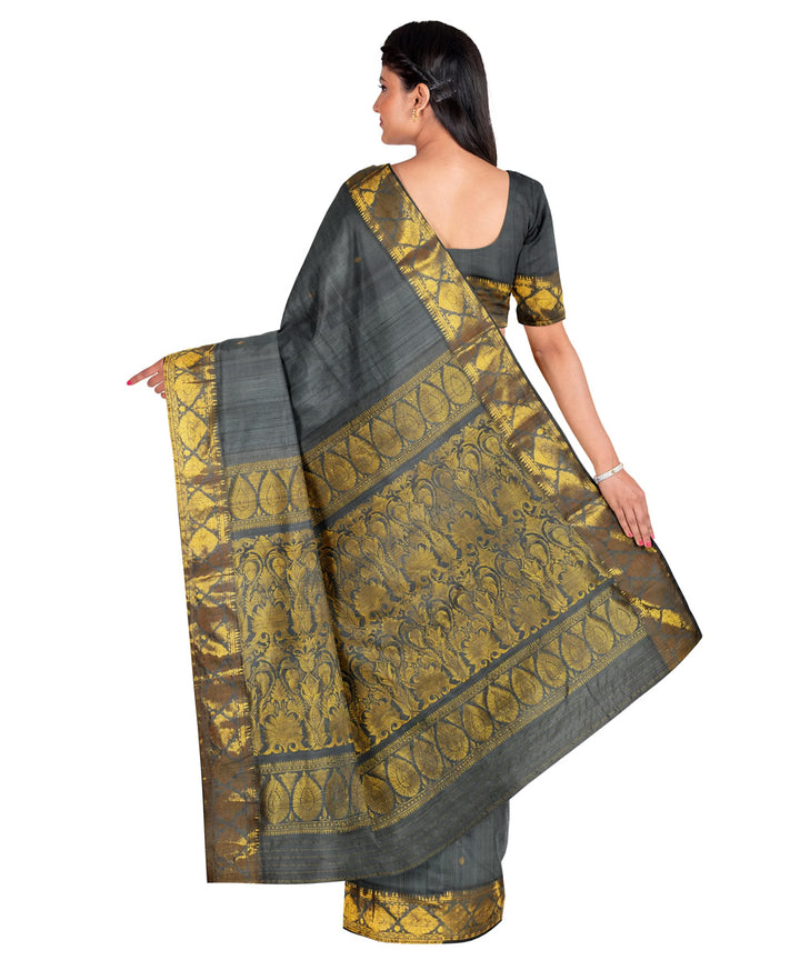 Biswa bangla grey zari handwoven baluchari silk saree