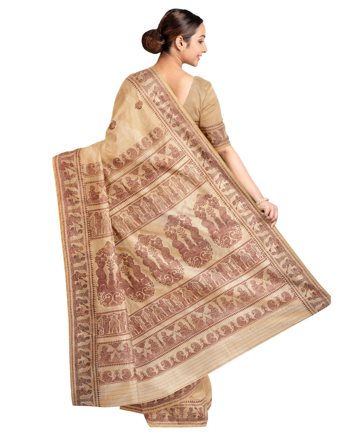 Biswa bangla beige zari handwoven baluchari silk saree