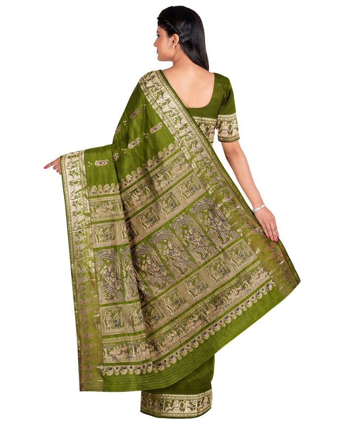 Biswa bangla light green silver handwoven baluchari silk saree