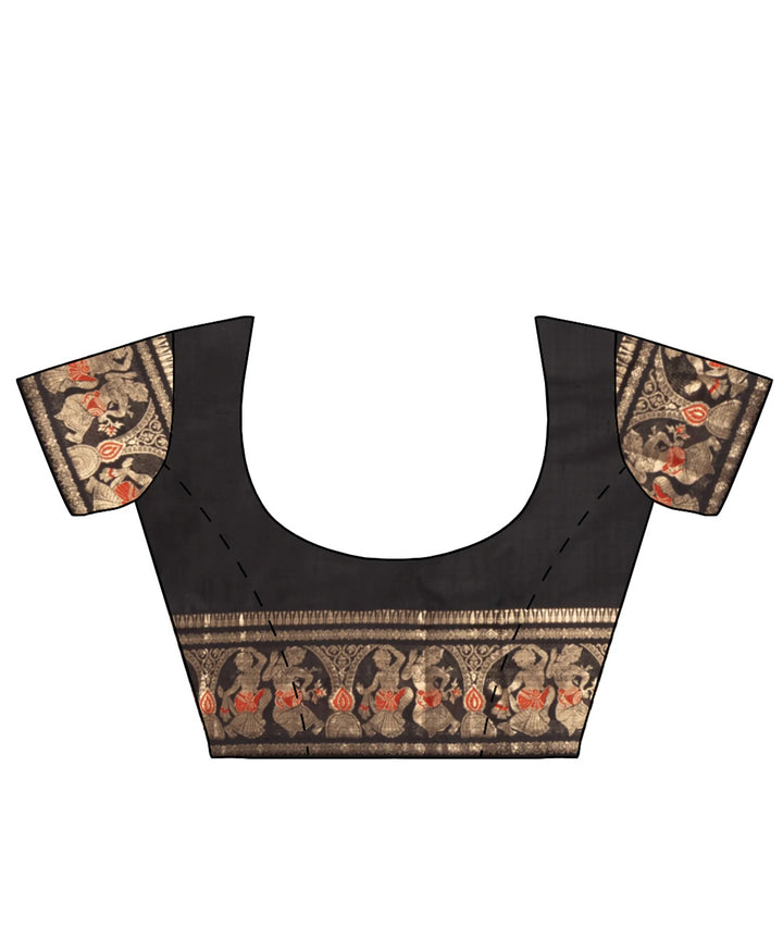 Biswa bangla black mena work handwoven baluchari silk saree