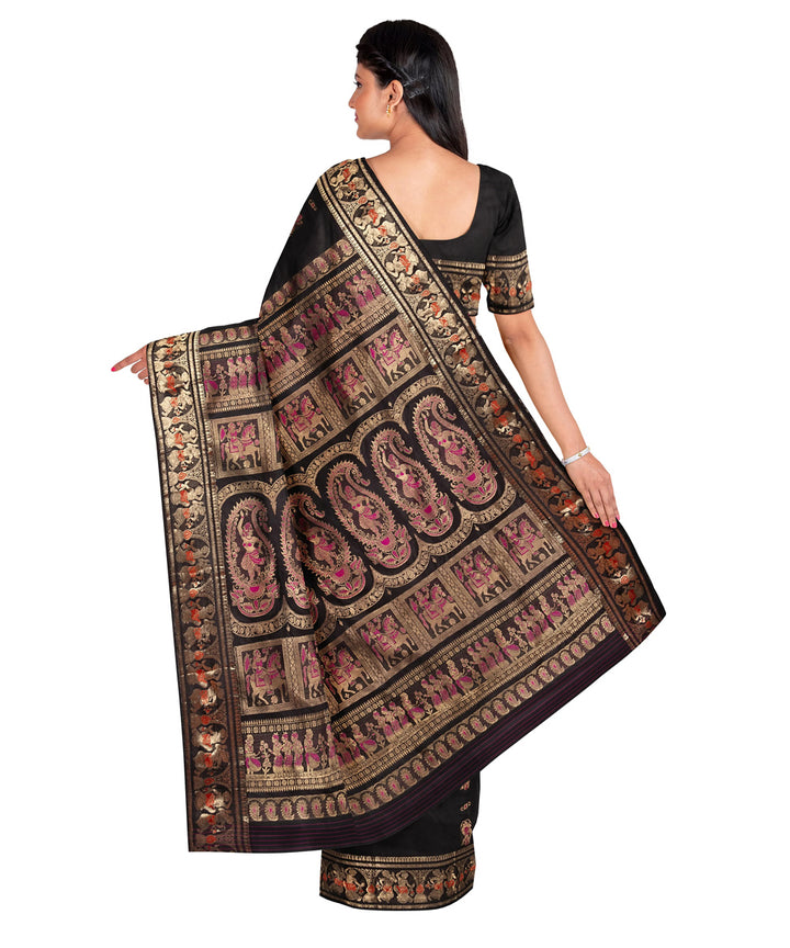 Biswa bangla black mena work handwoven baluchari silk saree
