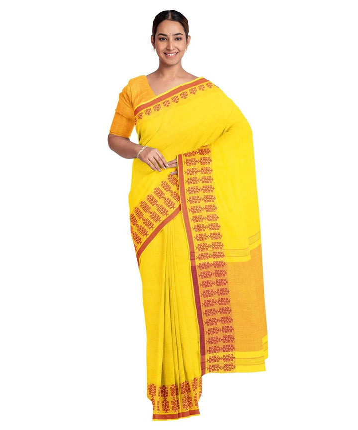 Yellow biswa bangla cotton handloom tangail saree