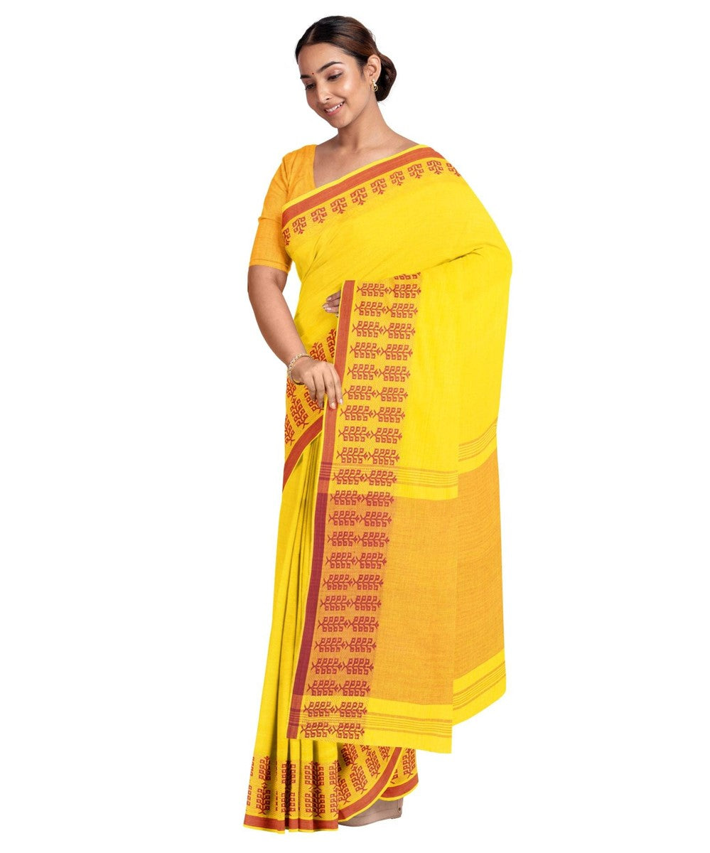 Yellow biswa bangla cotton handloom tangail saree