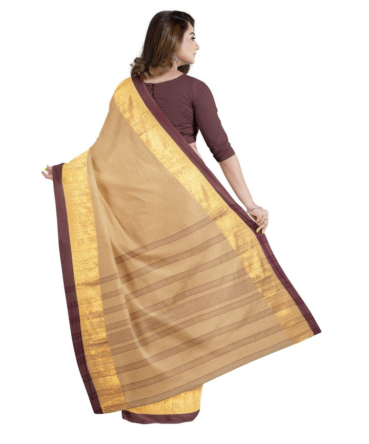 Beige brown biswa bangla cotton silk handloom shantipuri saree