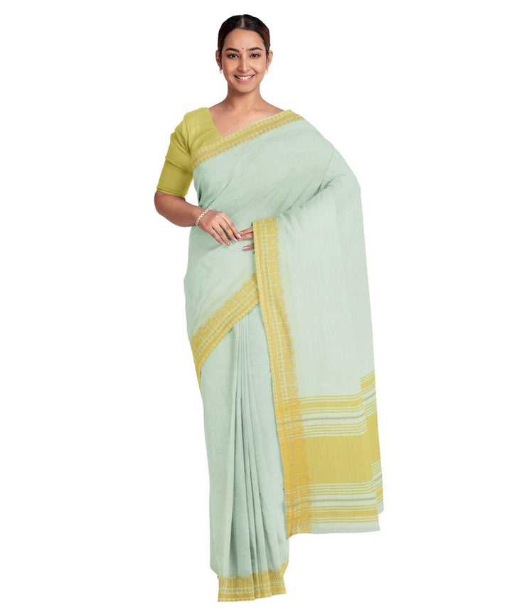 Cyan green biswa bangla dhaniakhali cotton handloom saree