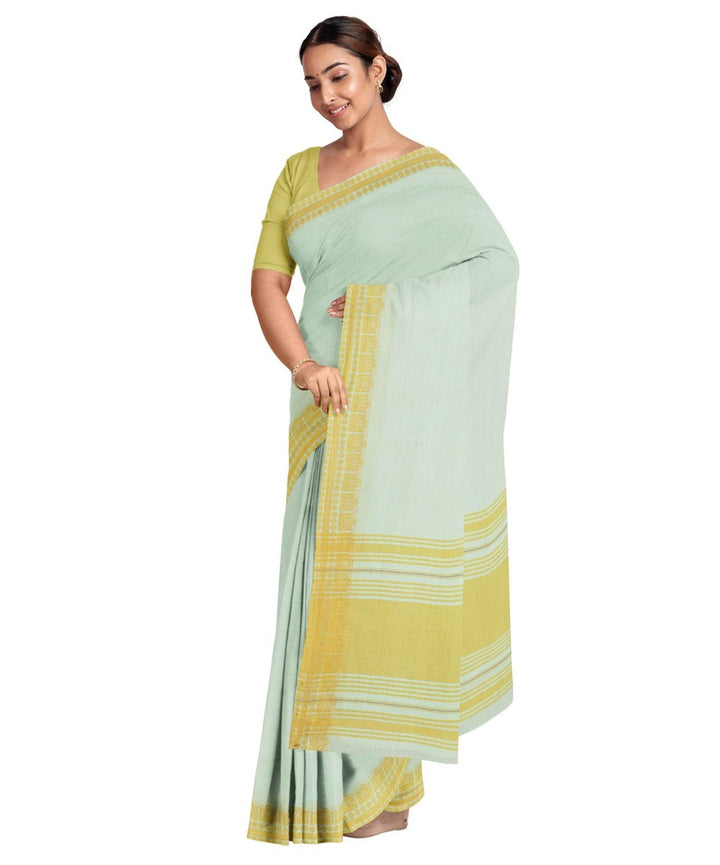 Cyan green biswa bangla dhaniakhali cotton handloom saree