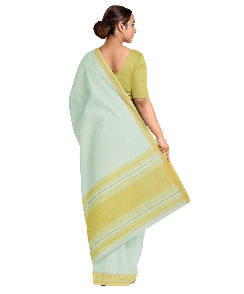 Cyan green biswa bangla dhaniakhali cotton handloom saree