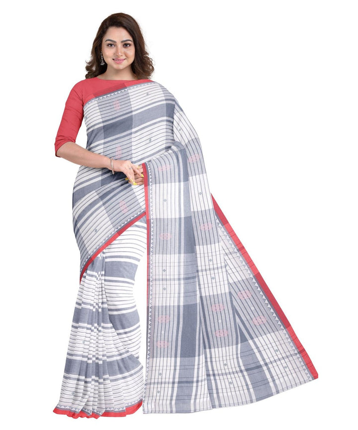 White grey biswa bangla cotton handloom bengal saree