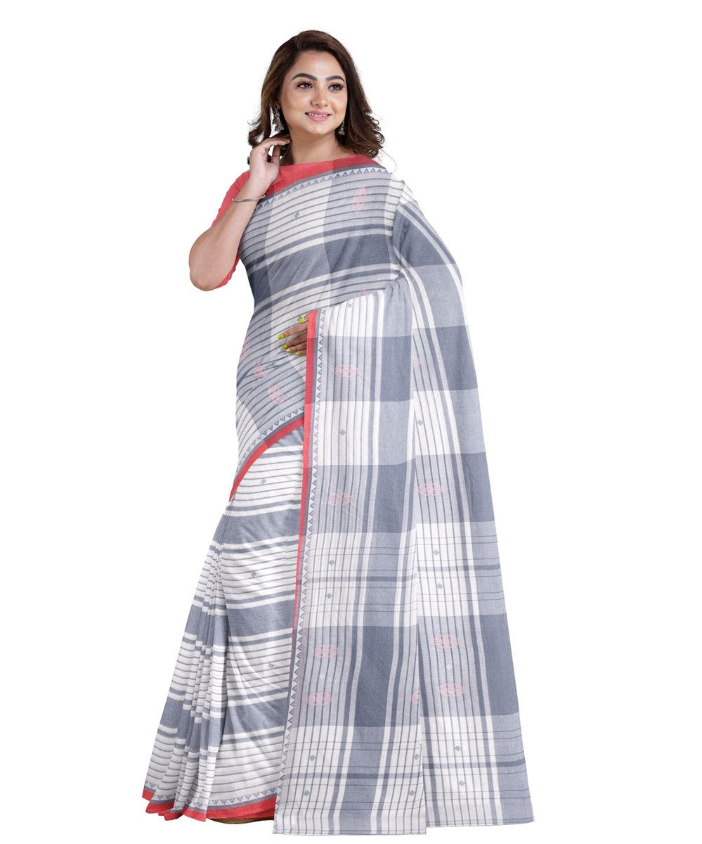 White grey biswa bangla cotton handloom bengal saree