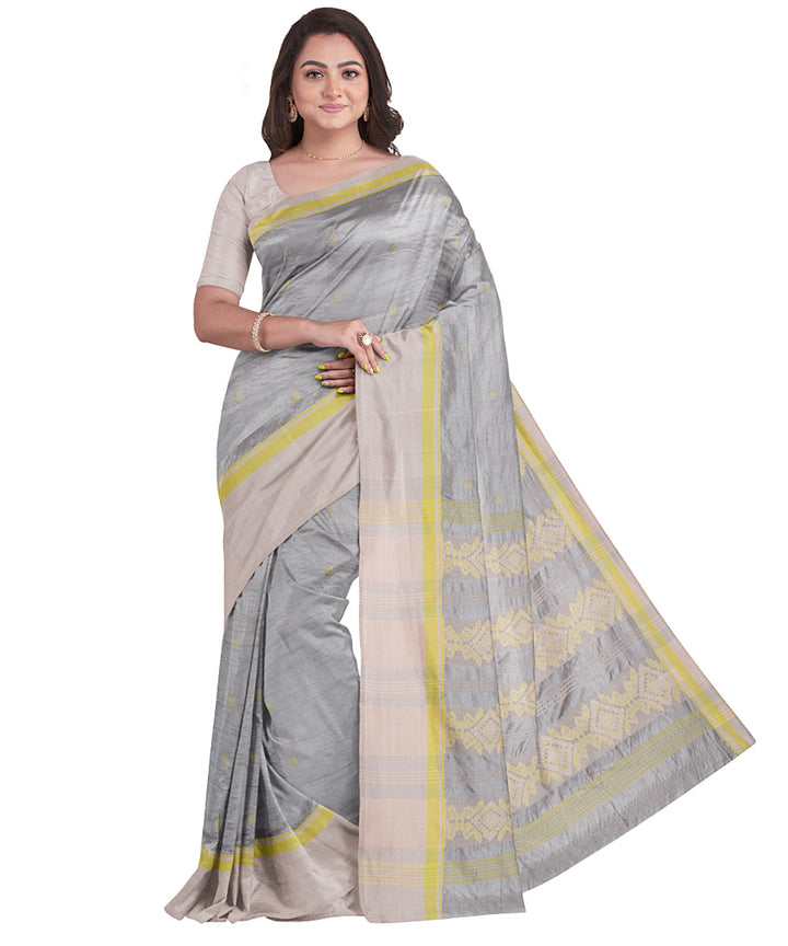 Biswa bangla grey handwoven tangail cotton silk saree