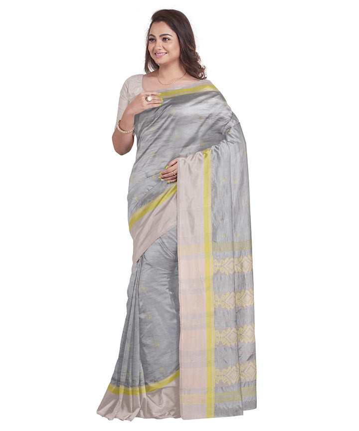 Biswa bangla grey handwoven tangail cotton silk saree