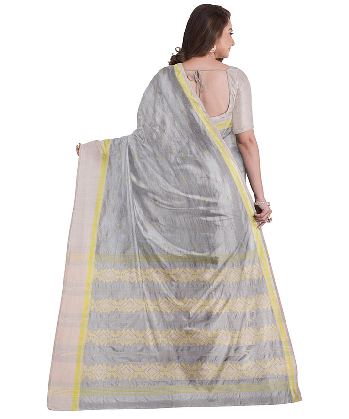 Biswa bangla grey handwoven tangail cotton silk saree