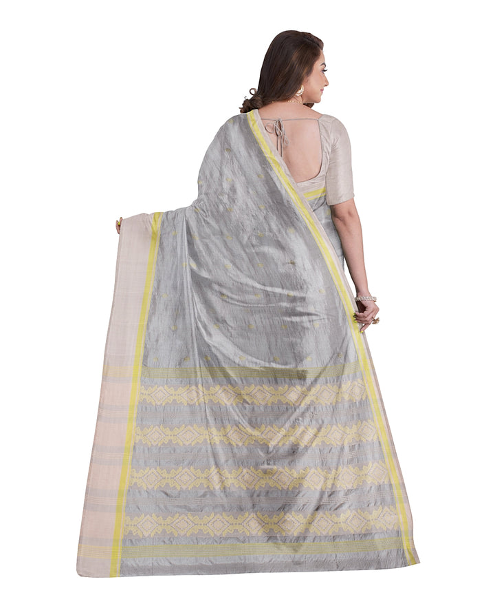 Biswa bangla grey handwoven tangail cotton silk saree