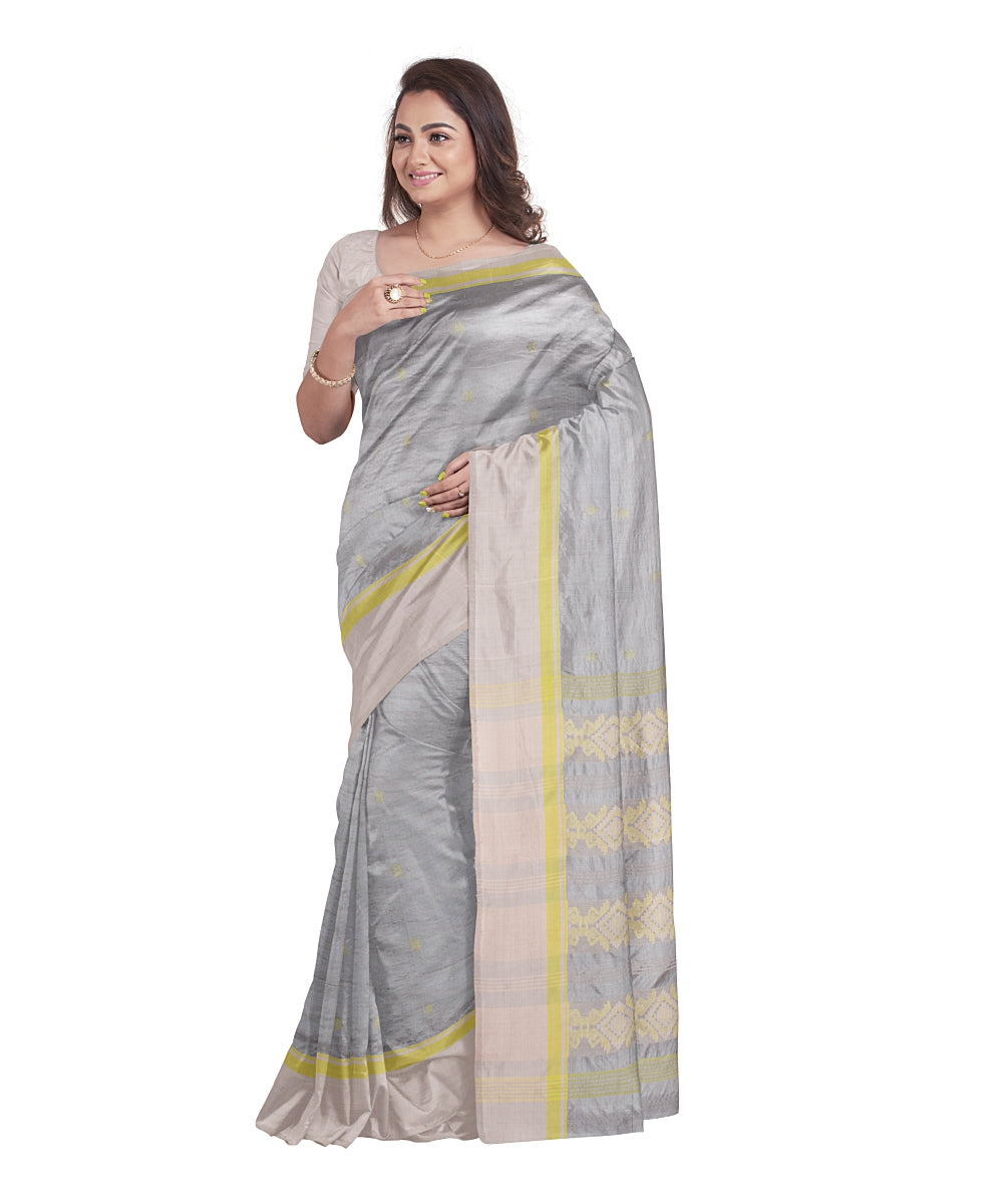 Biswa bangla grey handwoven tangail cotton silk saree