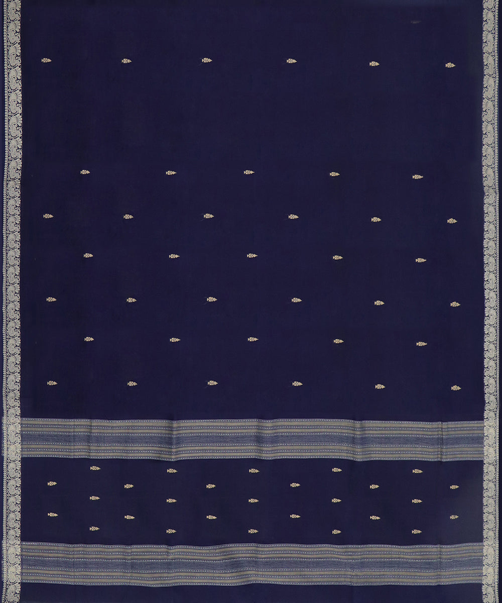 Navy blue cotton handwoven bandar saree