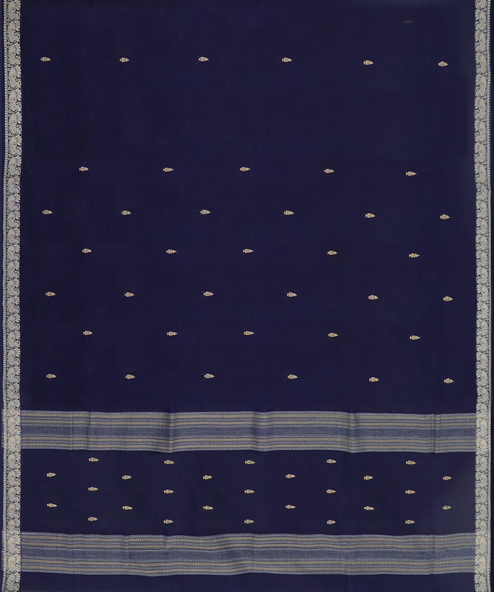 Navy blue cotton handwoven bandar saree