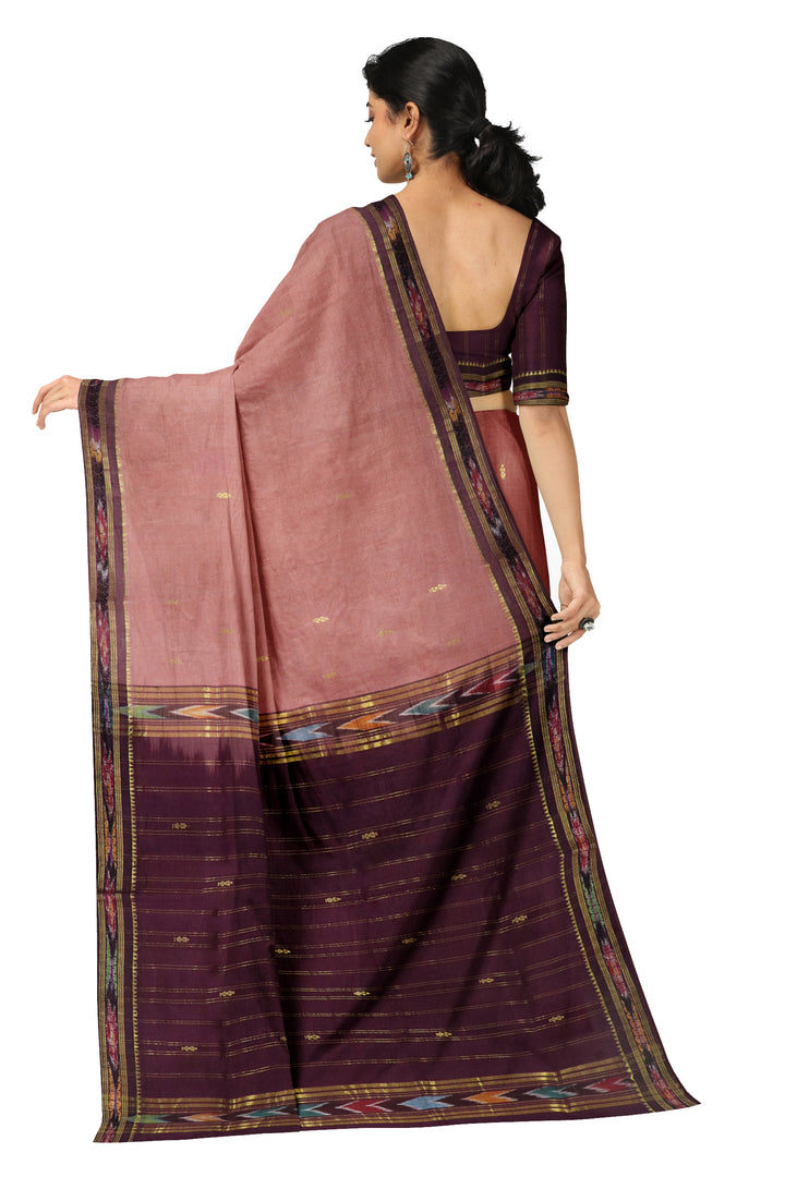 Brown purple cotton handwoven bandar saree