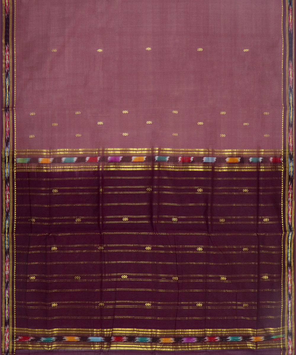 Brown maroon cotton handwoven bandar saree