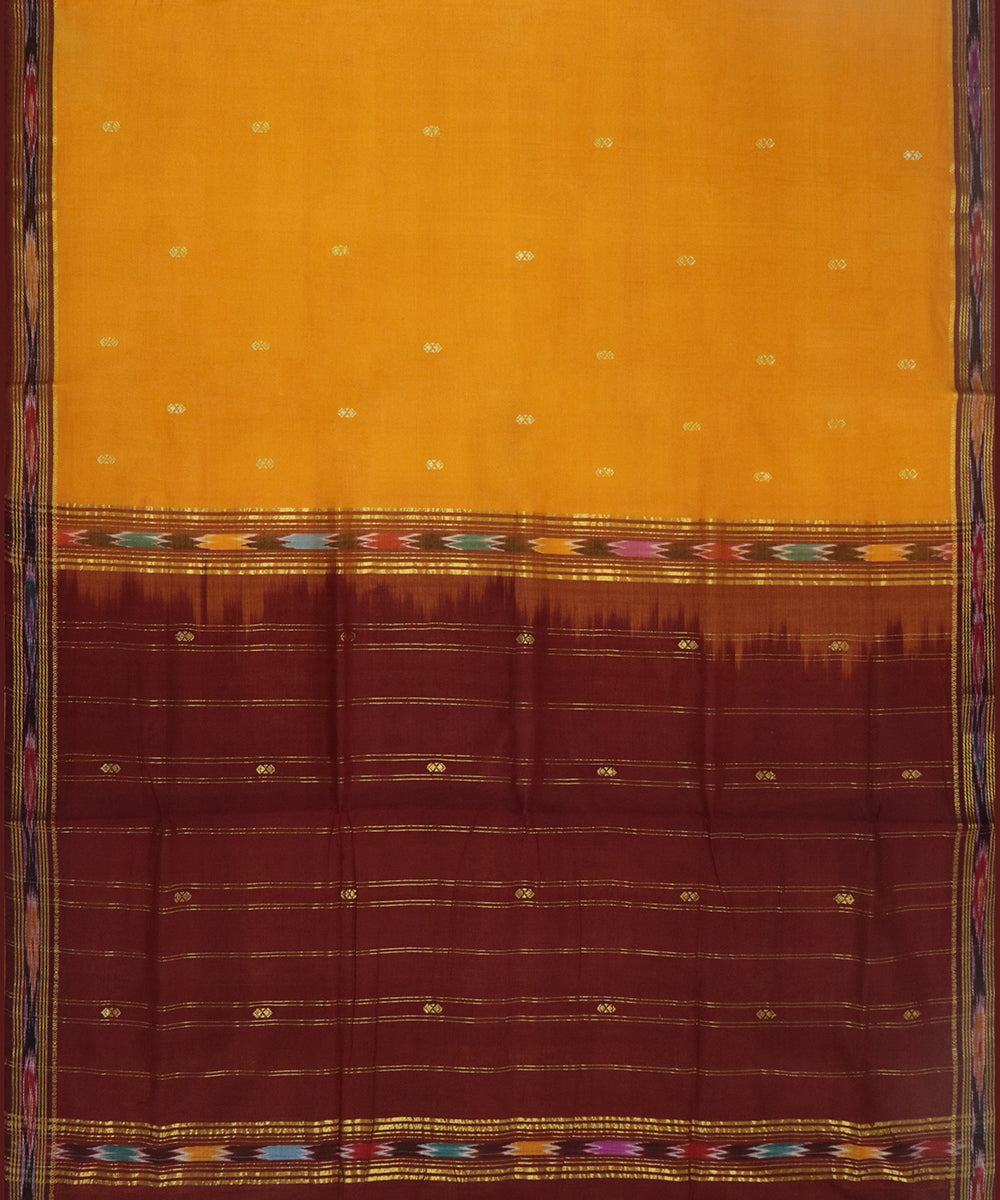 Yellow maroon cotton handloom bandar saree