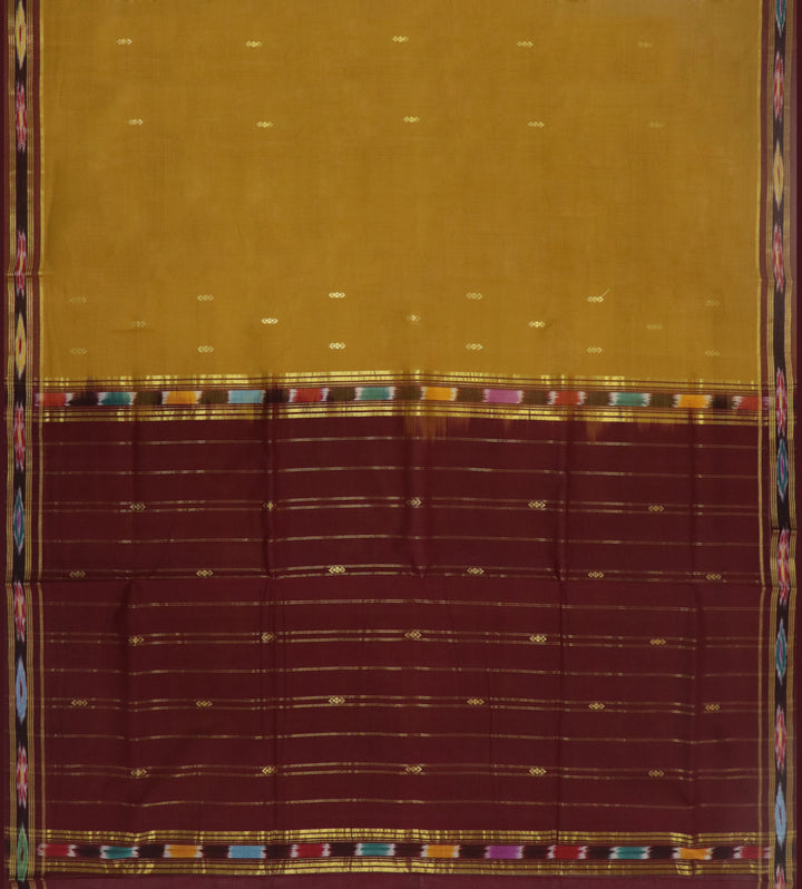 Tobacco yellow maroon cotton handwoven bandar saree