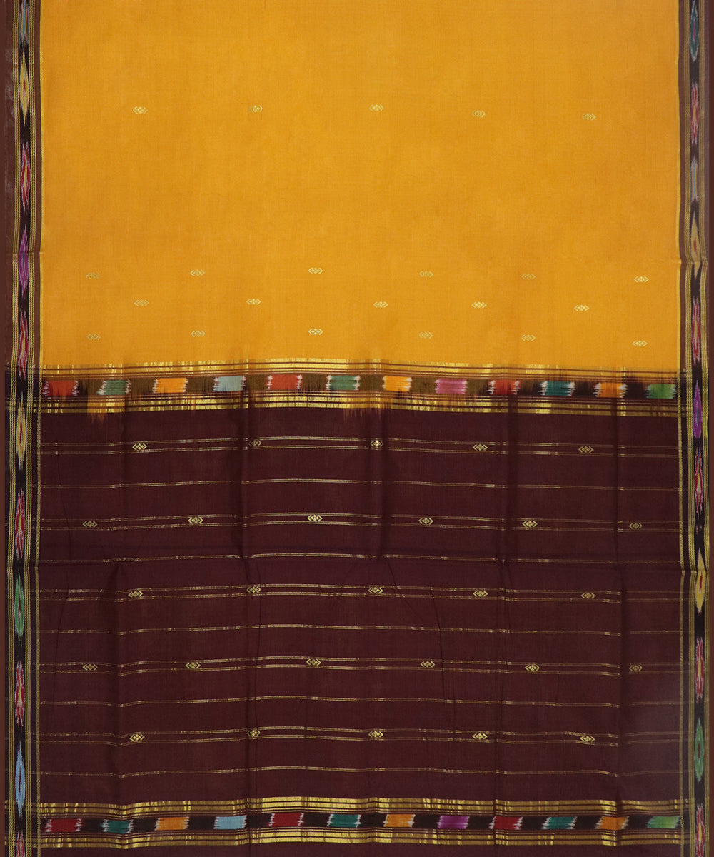 Yellow maroon handwoven cotton bandar saree