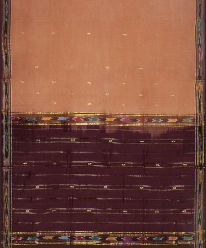Brown maroon handwoven cotton bandar saree
