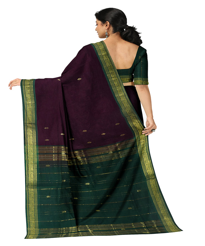 Purple dark green cotton handwoven bandar saree