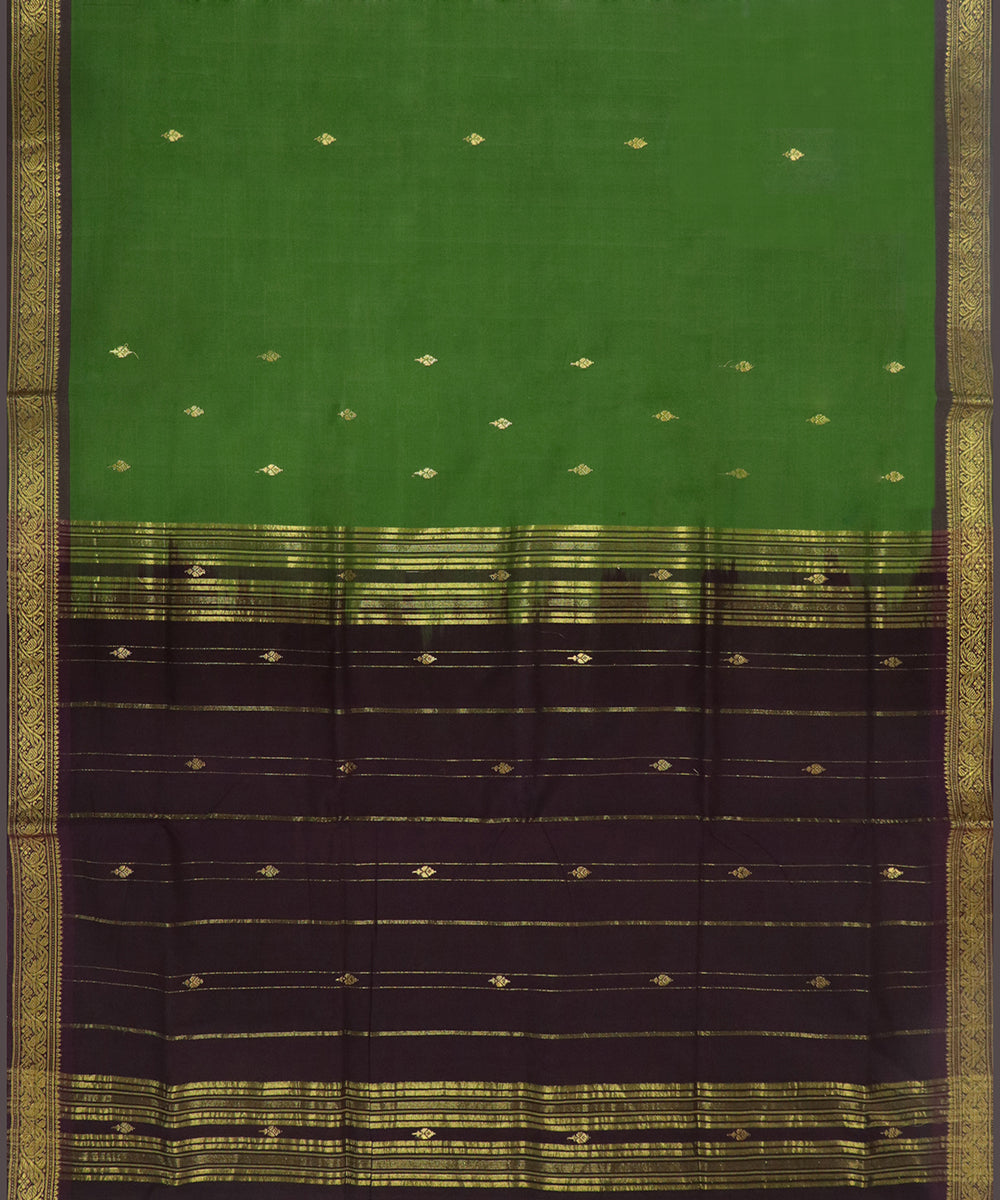 Dark green handwoven bandar cotton saree