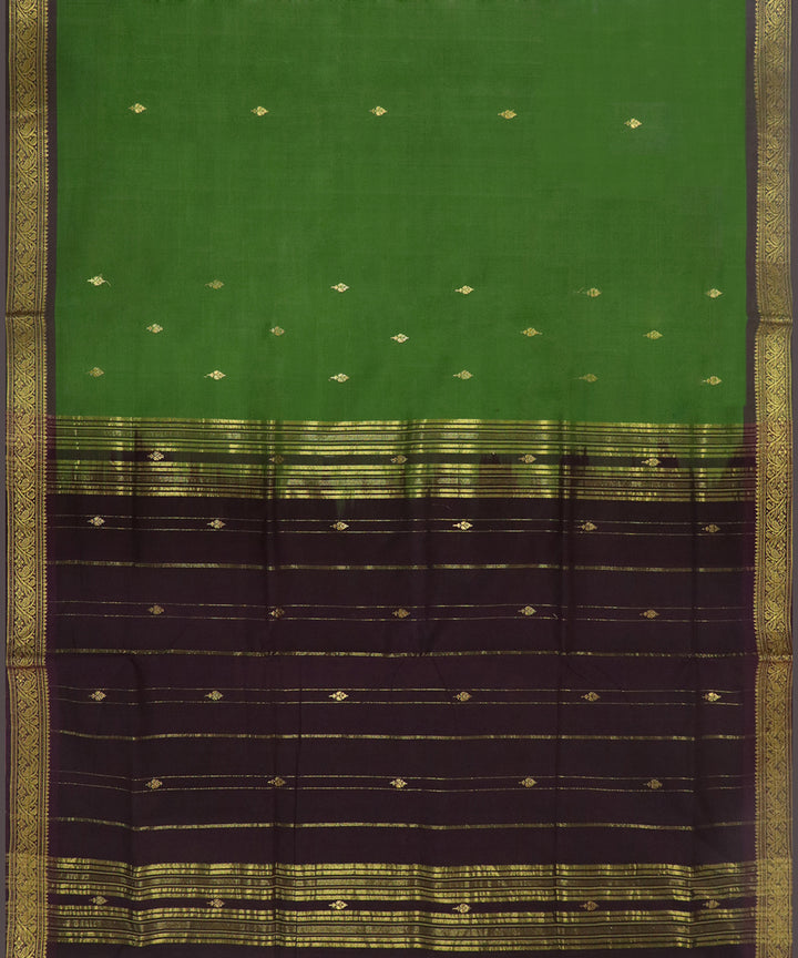 Dark green handwoven bandar cotton saree