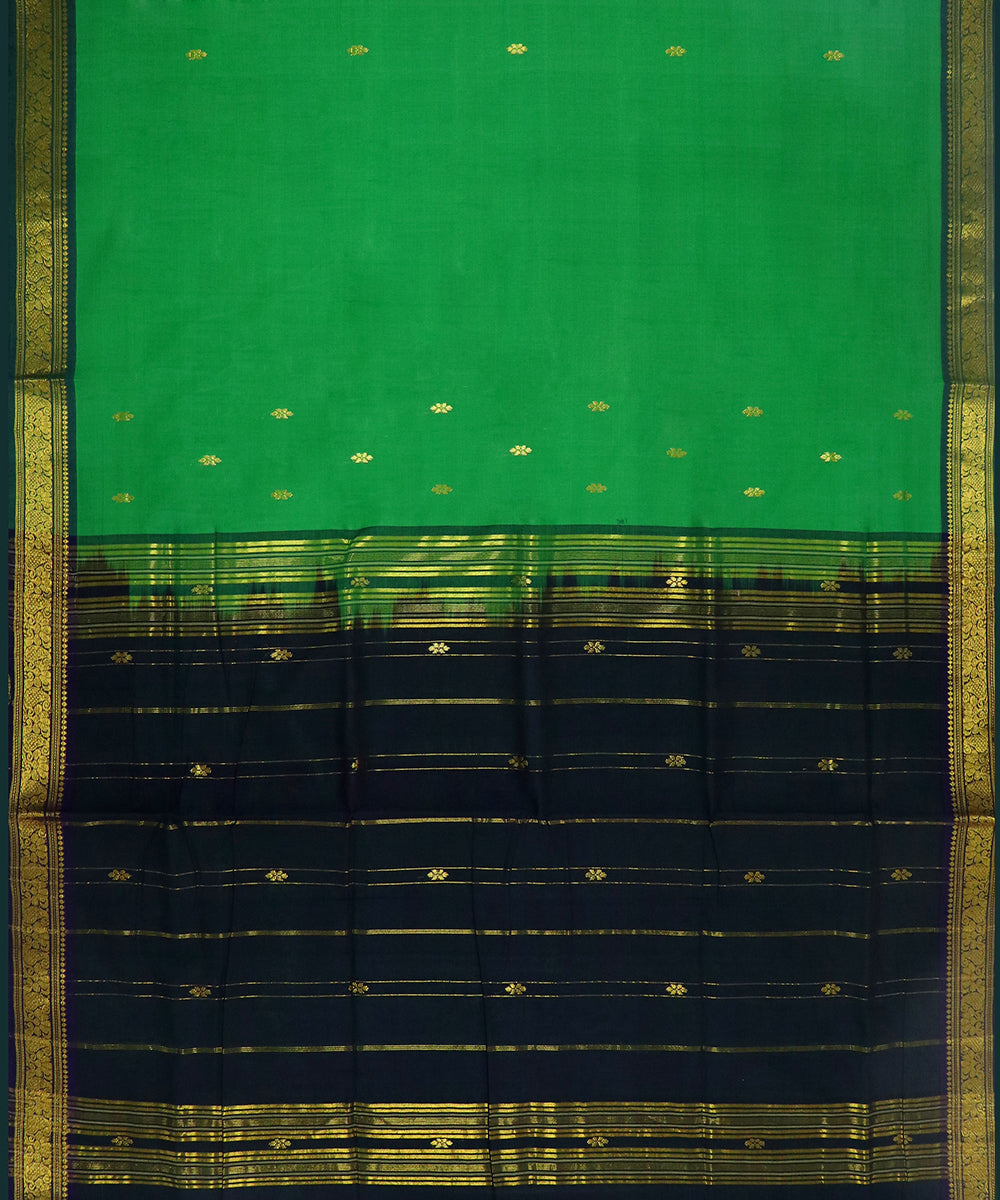 Jade green black cotton handwoven bandar saree