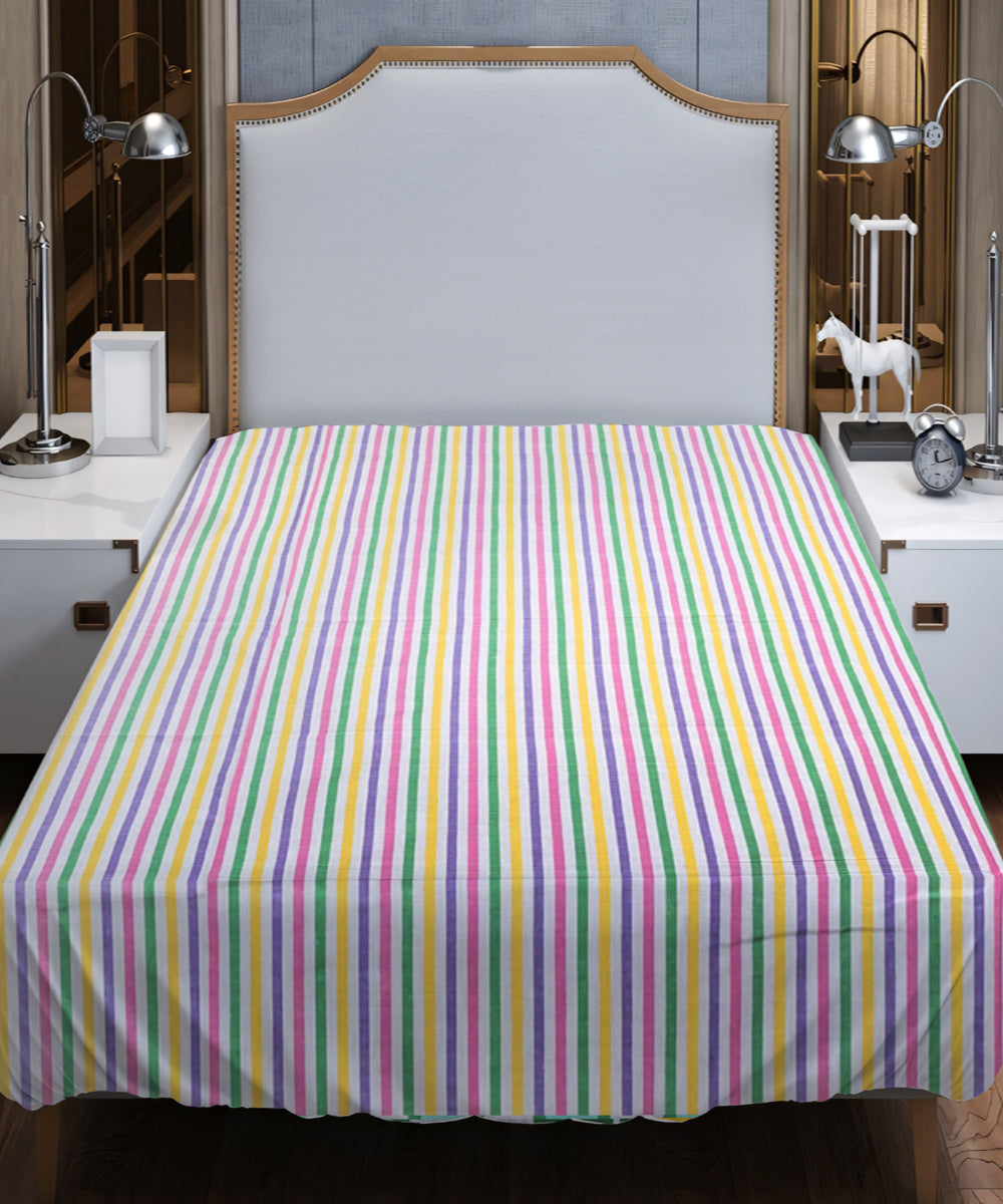 Multicolor striped handloom cotton double bed bedsheet