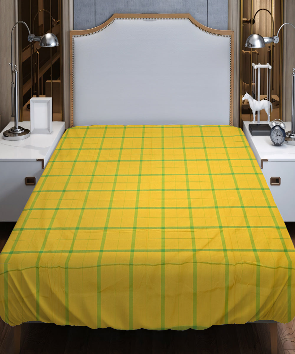Yellow green handloom cotton double bed bedsheet