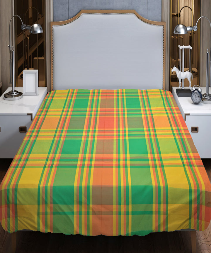 Yellow multicolor handloom cotton double bed bedsheet