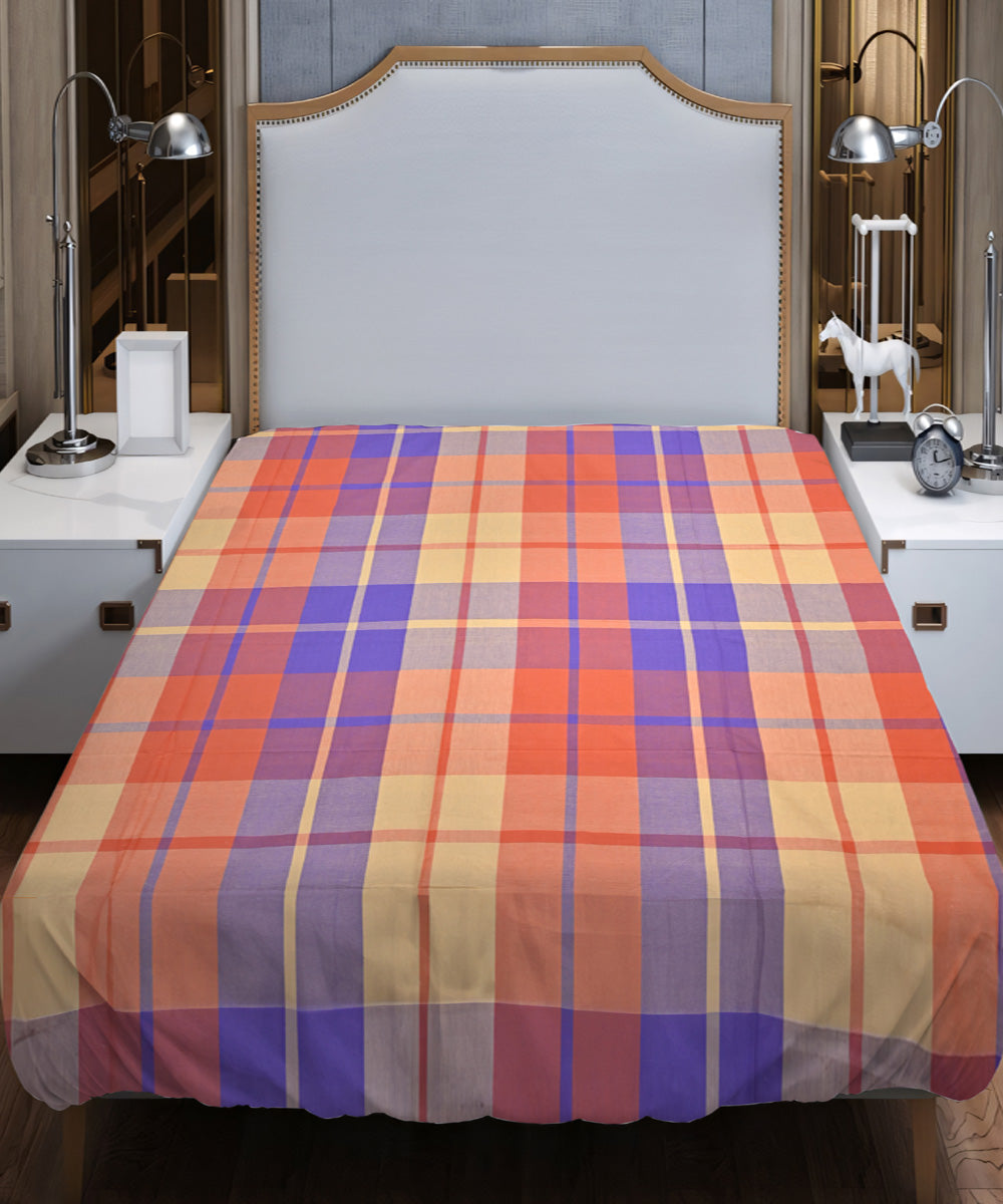 Orange purple handloom cotton double bed bedsheet